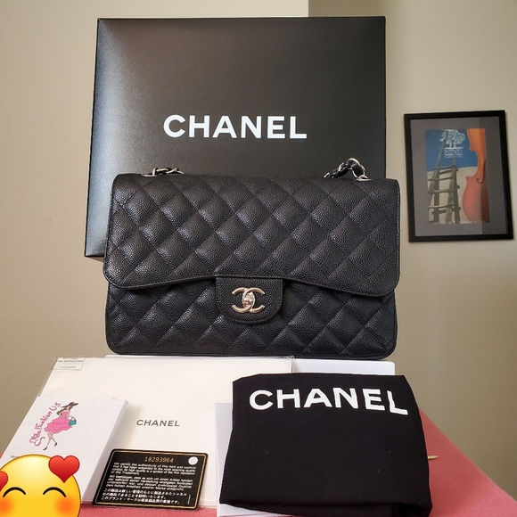 CHANEL, Bags, Authentic Nwt Chanel Caviar Quilted Jumbo Single Flap Black